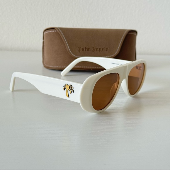 New! Palm Angels PERI011 0160 White Sunglasses with Tan Lenses, Authentic - Picture 1 of 8